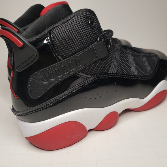 jordan 6 rings men's black true red flint grey